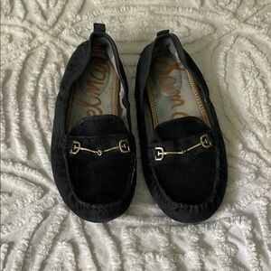 Sam Edelman classic black suede with gold horse bit driving loafers